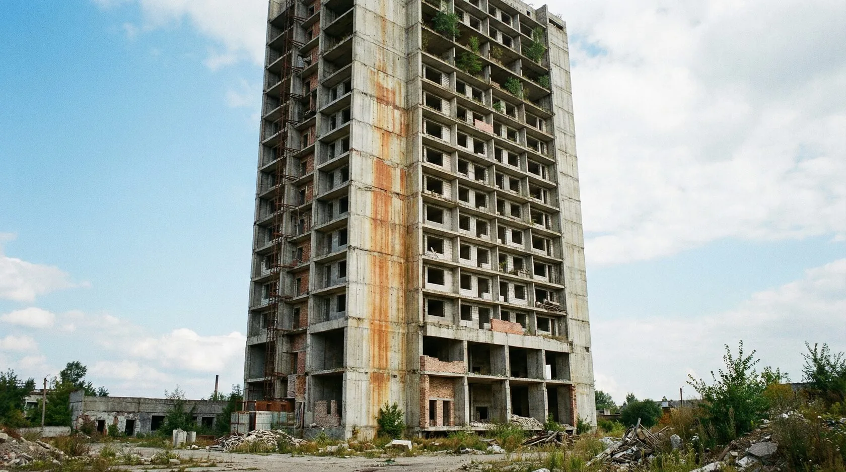 Фото: недостроенный жилой дом. Объект незавершённого строительства: монолитный многоквартирный жилой дом